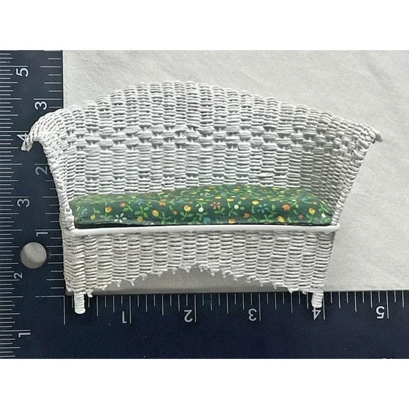 Wicker White Furniture Vtg 5 pc Set 1:12 Dollhouse Miniature + Accessories Decor - Picture 9 of 11